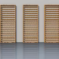 Three Vertical Wooden Hinged Doors with Slatted Panel Design in Modern Interior