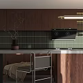 Modern Kitchen Interior With Wooden Cabinets Island Counter Pendant Light Blinds And Vase With Branches