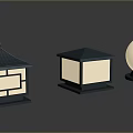 Modern Outdoor Lighting Fixtures With Pagoda Square And Round Designs On Textured Ground