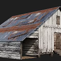 Weathered Wooden Plank Building Exterior With Rusted Metal Roof And Small Window