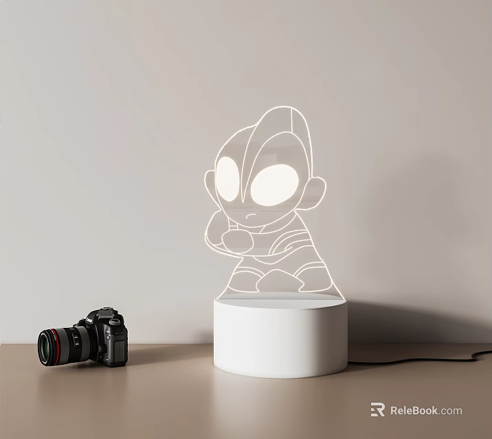 Ultraman Figure 3D Light Table Lamp With White Base And Camera Nearby 3d model 