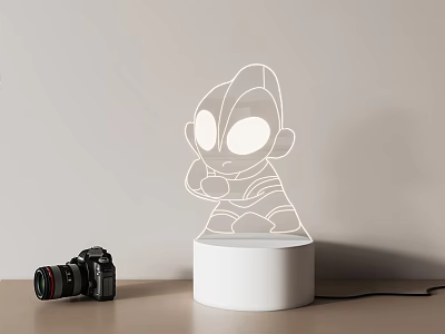Ultraman Figure 3D Light Table Lamp With White Base And Camera Nearby 3d model