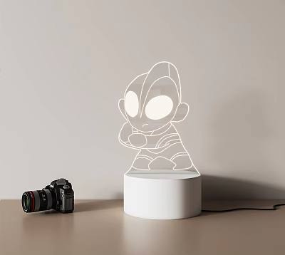 Ultraman Figure 3D Light Table Lamp With White Base And Camera Nearby 3d model