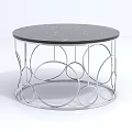 Round Coffee Table With Black Marble Top And Silver Metal Circular Frame Design 3d model