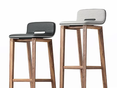 Modern Wooden Bar Stools With Black And Gray Seats And Sturdy Frame Design 3d model