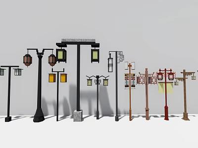 Various Outdoor Lights With Lantern Shapes Colorful Lamp Posts And Different Styles 3d model