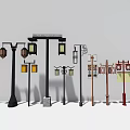 Various Outdoor Lights With Lantern Shapes Colorful Lamp Posts And Different Styles 3d model
