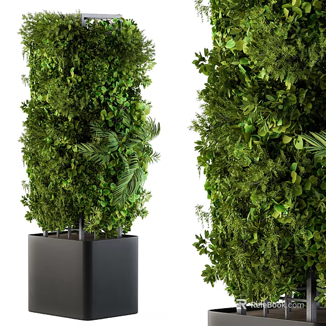 Lush Vertical Potted Greenery With Varied Plants In Black Square Planter 3d model 