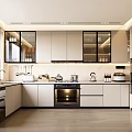 Modern Kitchen Interior Design With White Cabinets Glass Door Wall Cabinets And Black Appliances