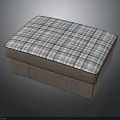 Stylish Ottoman Furniture With Gray Fabric Body And Blue White Plaid Cushion Top