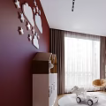 Cozy Kids Room Interior With Red Walls White Furniture Tent Shaped Bed And Toys