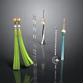 Colorful Living Supplies Collection With Green Tassels Silver Hairpins Blue Pendants And Pearl Chains