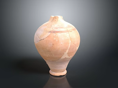 Ancient Terracotta Pottery Sculpture With Cracked Surface And Traditional Carved Patterns 3d model