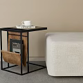 Modern Black Frame Side Table With Fabric Pouch For Magazines Next To Beige Sofa 3d model