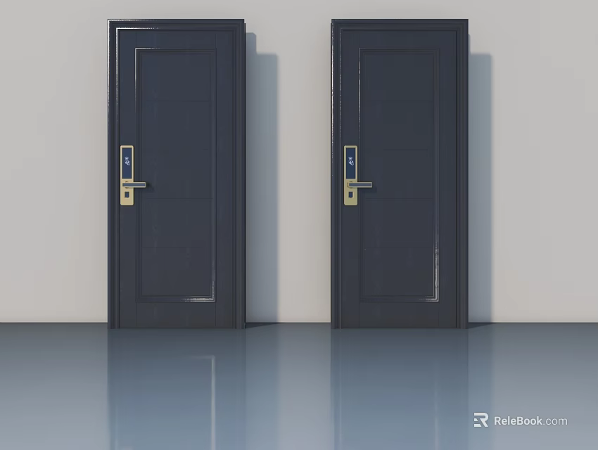 Dark Colored Swing Doors With Gold Handles In Modern Interior Setting 3d model