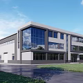 Modern Industrial Factory Building Exterior With Steel Structure And Green Landscaping
