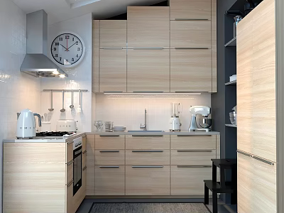Modern Kitchen Interior With Light Wood Cabinets Stove Sink And Appliances 3d model