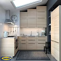 Modern Kitchen Interior With Light Wood Cabinets Stove Sink And Appliances