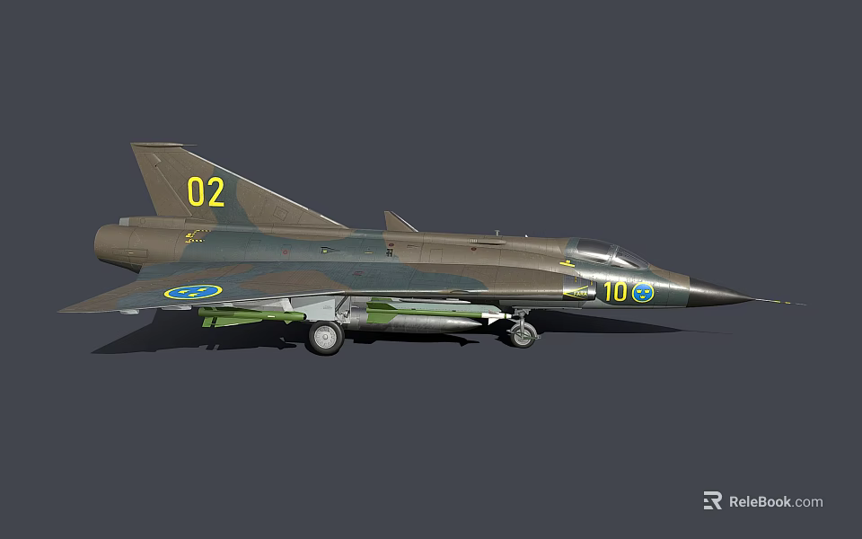 Military Green Gray Fighter Jet With 02 10 Markings And Streamlined Design 3d model 