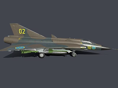 Military Green Gray Fighter Jet With 02 10 Markings And Streamlined Design 3d model