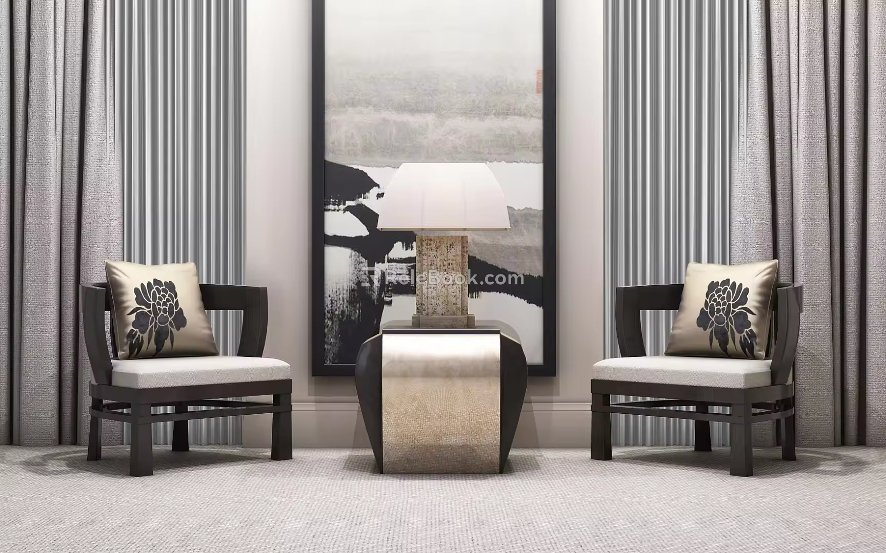 New Chinese Style Leisure Sofa Combination Single Chair Side Combination 3d model