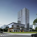Modern Office Building Exterior with Glass Curtain Wall Greenery and Urban Road View 3d model