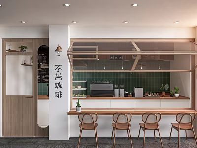 Coffee shop take-out window milk tea shop dessert shop bar chair folding window take-out window 3d model
