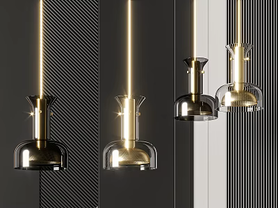 Modern Gold Glass Pendant Lights With Shiny Design On Dark Striped Wall 3d model