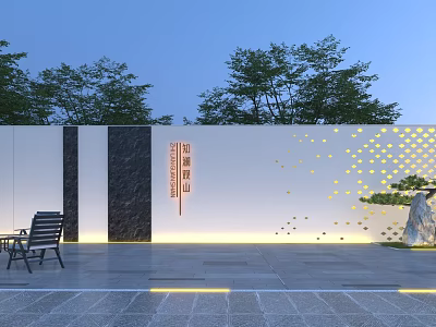 Modern Outdoor Feature Wall With White Surface Black Panel And Perforated Golden Dots Lighting 3d model