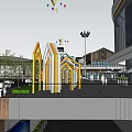 Modern Commercial Complex Shopping Mall Exterior With Glass Facade And Pedestrian Area