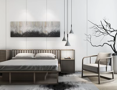 New Chinese-style double bed bedding 3d model