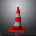 Red And White Striped Traffic Cone With Red Base On Gray Background Safety Road Equipment