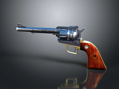 Classic Revolver With Shiny Metal Barrel Wooden Grip And Gold Accents 3d model
