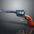 Classic Revolver With Shiny Metal Barrel Wooden Grip And Gold Accents