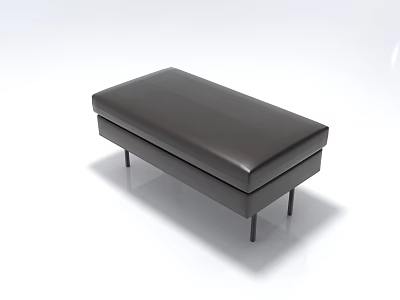 Black Leather Ottoman Rectangular Modern Minimalist Design With Sturdy Metal Legs For Living Room 3d model