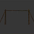 Rustic Wooden Tripod Frame Design With Horizontal Bar And Hanging Hooks 3d model