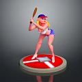 Swinging Female Baseball Character Wearing Cap Holding Bat On Red Base With White Markings