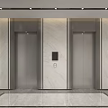 Modern Elevator Lobby With Two Elevators Marble Walls Metal Trim And Control Panel 3d model