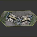 Two Antelope Sculptures In Fighting Stance With Grass Covered Base On Reflective Surface