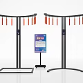 Beer Promotion Display Stand With Two Black Metal Frames And Red Hanging Strips