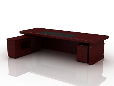 Modern Office Desk With Wooden Frame Black Glass Top Drawers And Cabinet 3d model