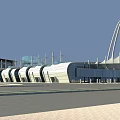 Modern Architectural Complex With Arch Bridge Water Bodies And Green Landscaped Areas