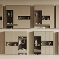 Modern Beige Shoe Cabinets with Organized Storage Shelves and Hanging Hooks Design