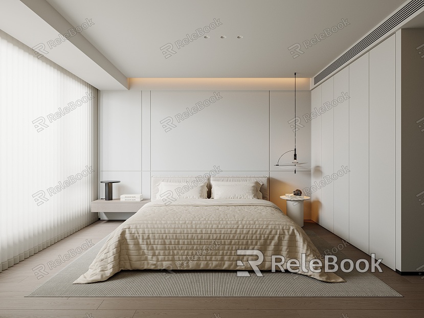 Modern Bedroom Double Bed Chandelier Carpet model