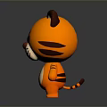 Cute 3D Cartoon Tiger With Orange Body Black Stripes White Belly And Brown Ears