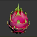 Vibrant Pink Dragon Fruit With Green Leafy Tips On Dark Background