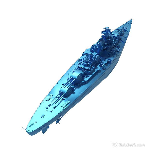 Detailed Blue Battleship 3D Model With Turrets And Upper Structure 3d model 