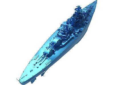 Detailed Blue Battleship 3D Model With Turrets And Upper Structure 3d model