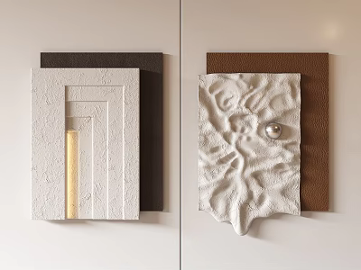 Contemporary Wall Decor Featuring Geometric Lines Wavy Textures White Black Gold Brown 3d model