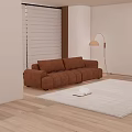 Brown Leather Multi-Person Sofa With Tufted Design Floor Lamp Window Blinds And Area Rug